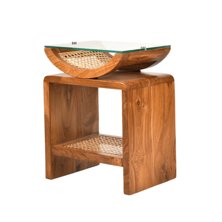 Modern Side Table with Open Shelf, Rounded Frame & Compact Storage Design for Sofa Side, Bedroom, Living Room, Lounge & Hotel