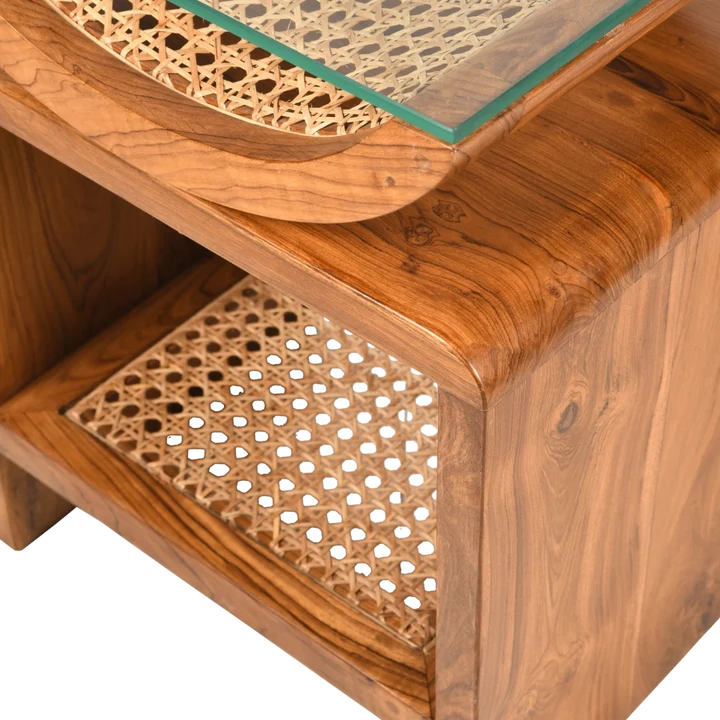 Modern Side Table with Open Shelf, Rounded Frame & Compact Storage Design for Sofa Side, Bedroom, Living Room, Lounge & Hotel