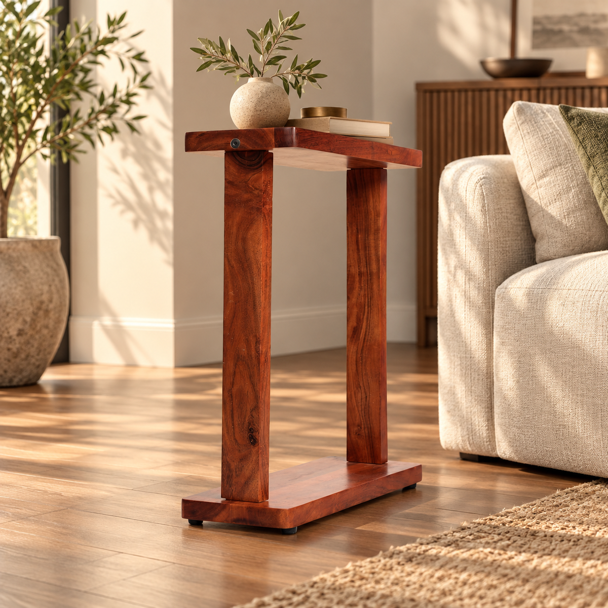 Modern C-Shaped Side Table with Open Frame, Slim Top & Space-Saving Design for Sofa Side, Living Room, Bedroom, Lounge & Hotel