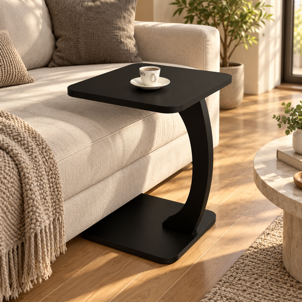 Contemporary Bedside Table with Tall Open Frame, Slim Rectangular Top & Space-Saving Design for Bedroom, Guest Room & Hotel