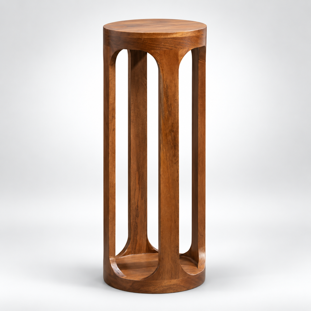 Tall Round Bedside Table with Arched Open Frame, Slim Pedestal Design & Compact Top for Bedroom, Living Room, Lounge & Hotel