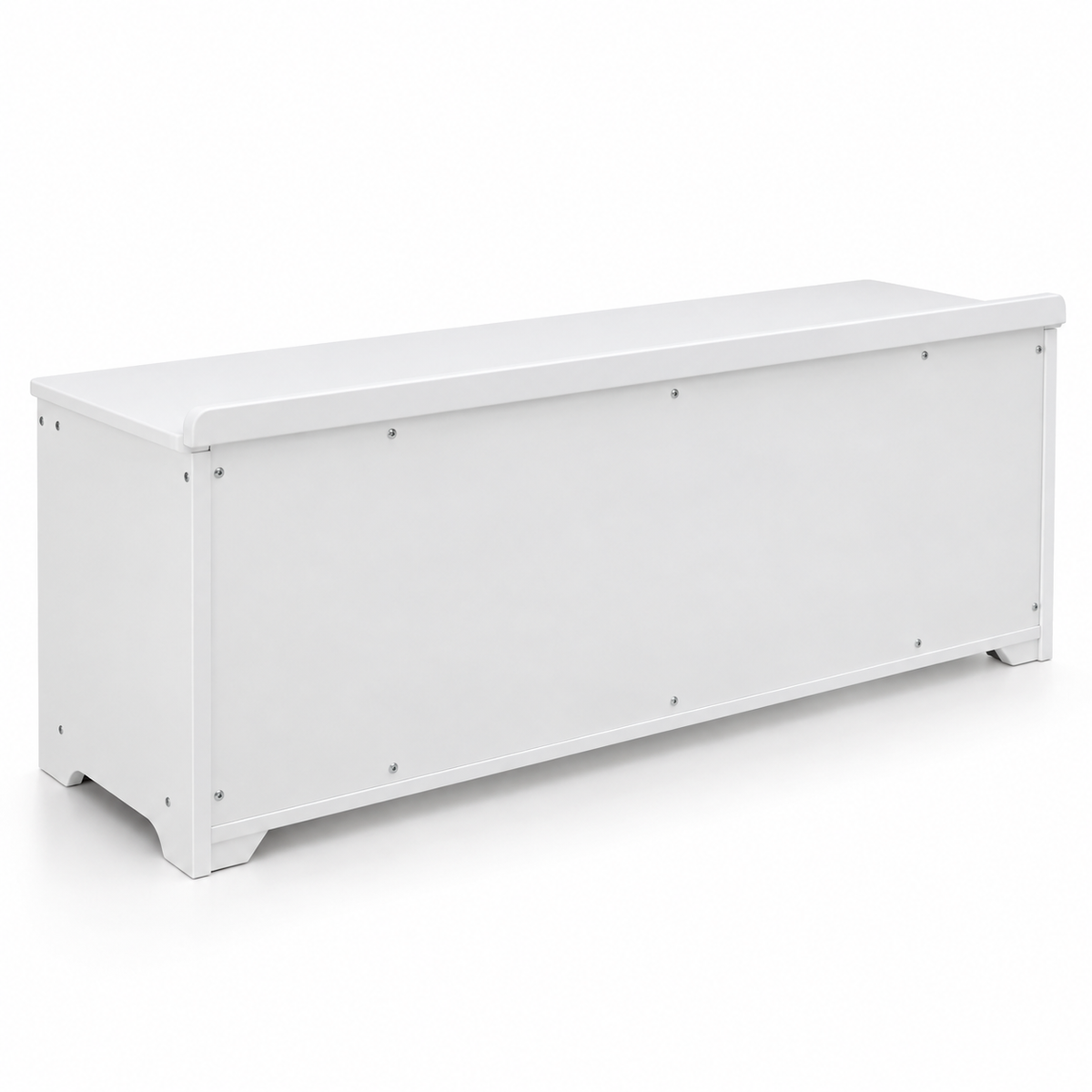White Wooden Kids Toy Storage Bench Unit with 3 Pull-Out Bins and Seating Bench Top for Playroom Nursery Bedroom