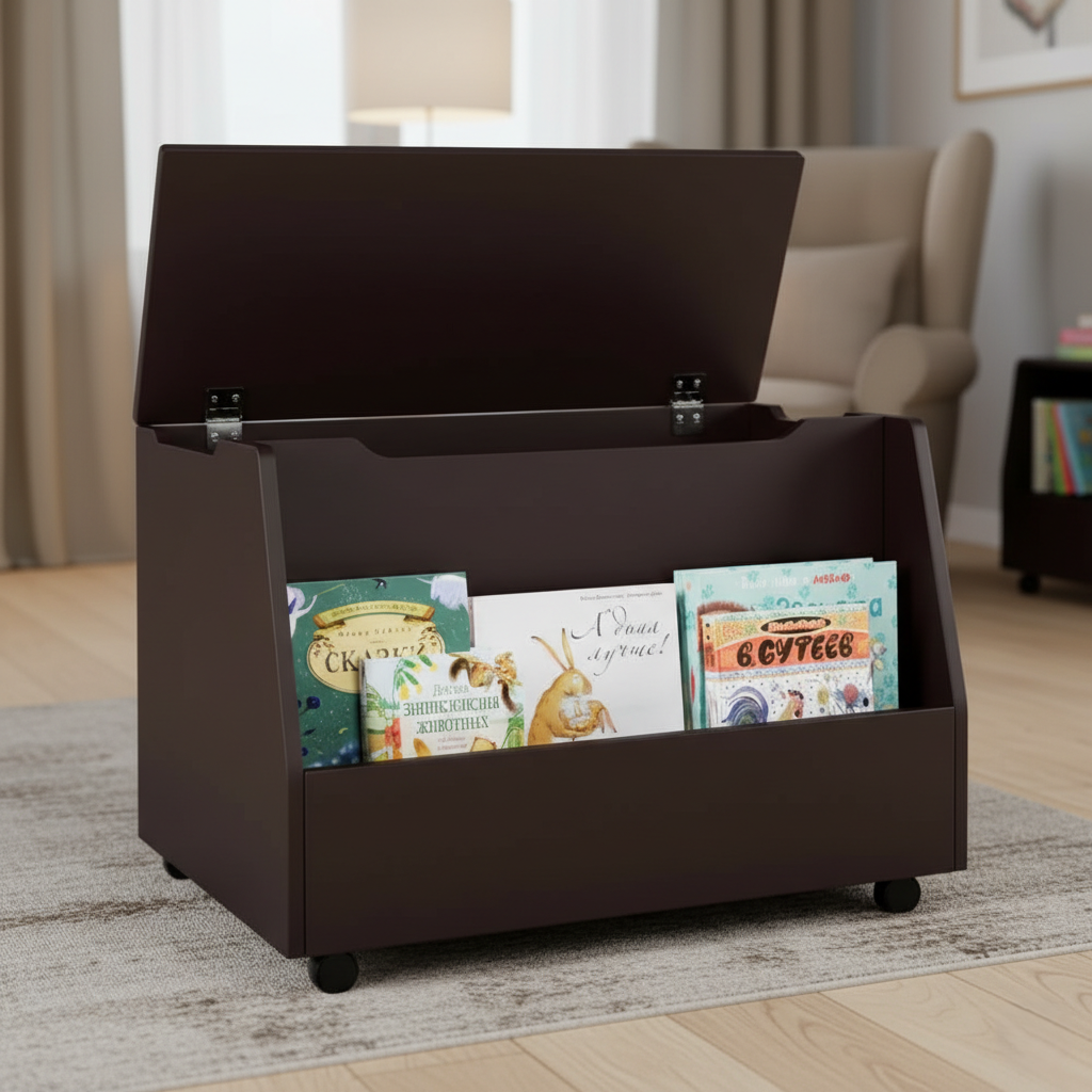 Modern Kids Bookcase with Open Storage and Wheels - Child-Friendly Wooden Toy and Book Organizer for Playroom and Bedroom