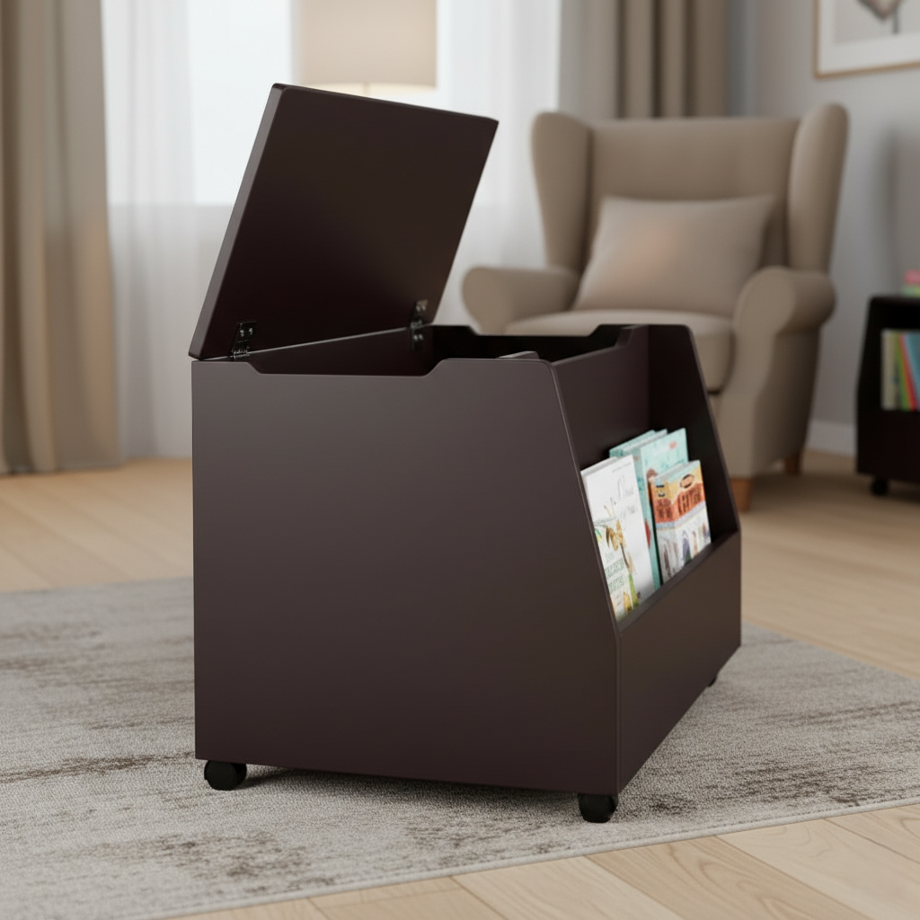 Modern Kids Bookcase with Open Storage and Wheels - Child-Friendly Wooden Toy and Book Organizer for Playroom and Bedroom