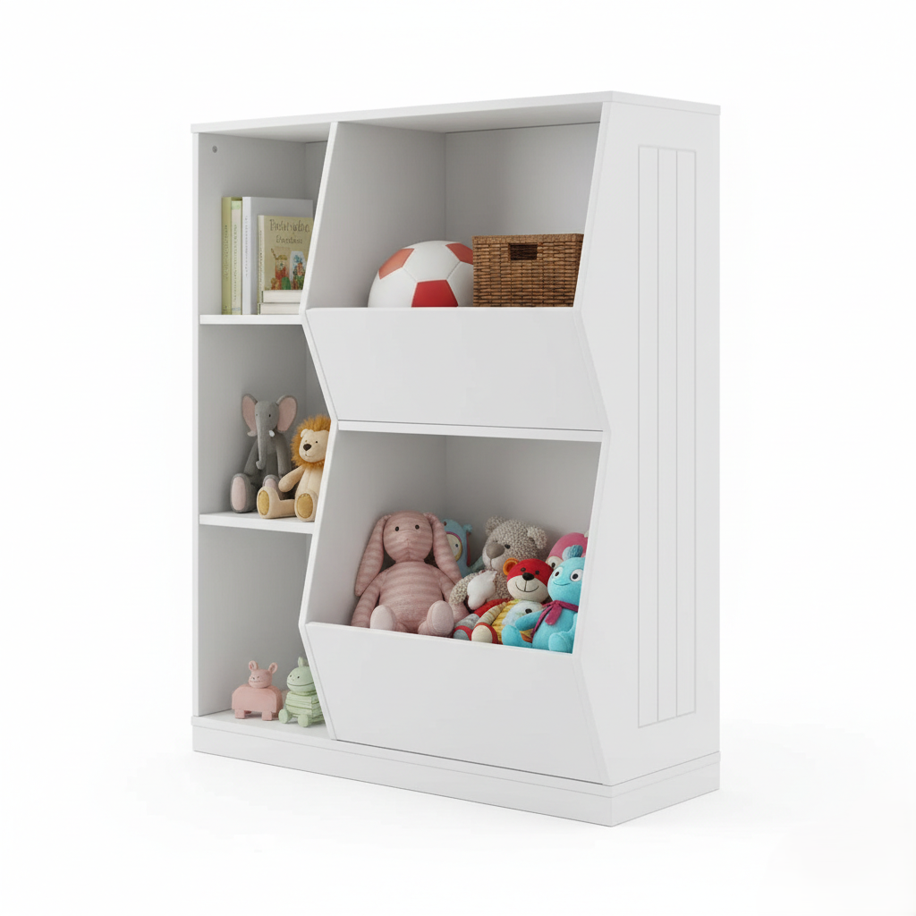 Minimal White Kids Bookcase with Open Shelves - Children’s Storage Unit for Books, Toys and Display