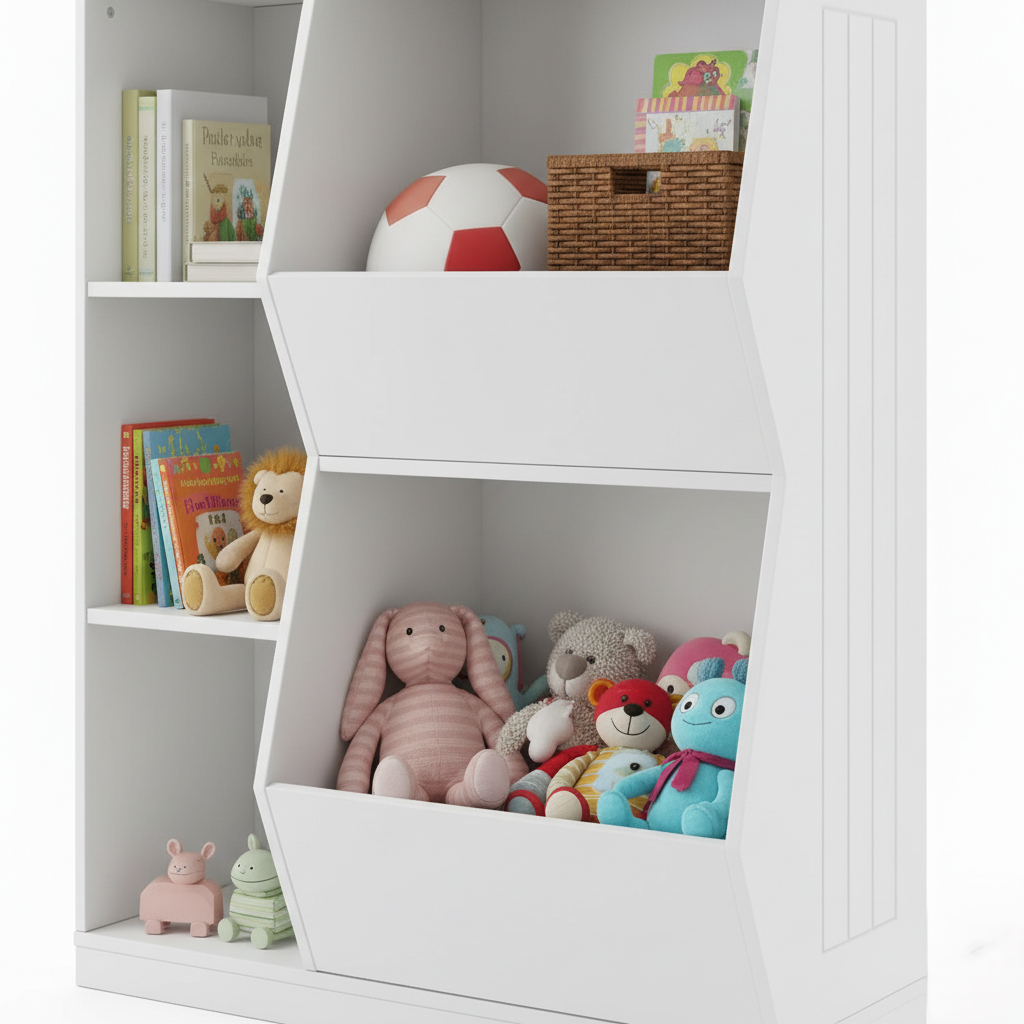 Minimal White Kids Bookcase with Open Shelves - Children’s Storage Unit for Books, Toys and Display