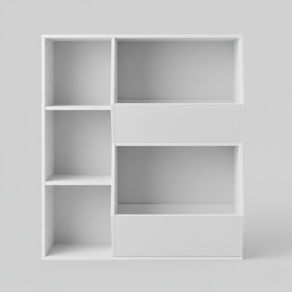 Minimal White Kids Bookcase with Open Shelves - Children’s Storage Unit for Books, Toys and Display
