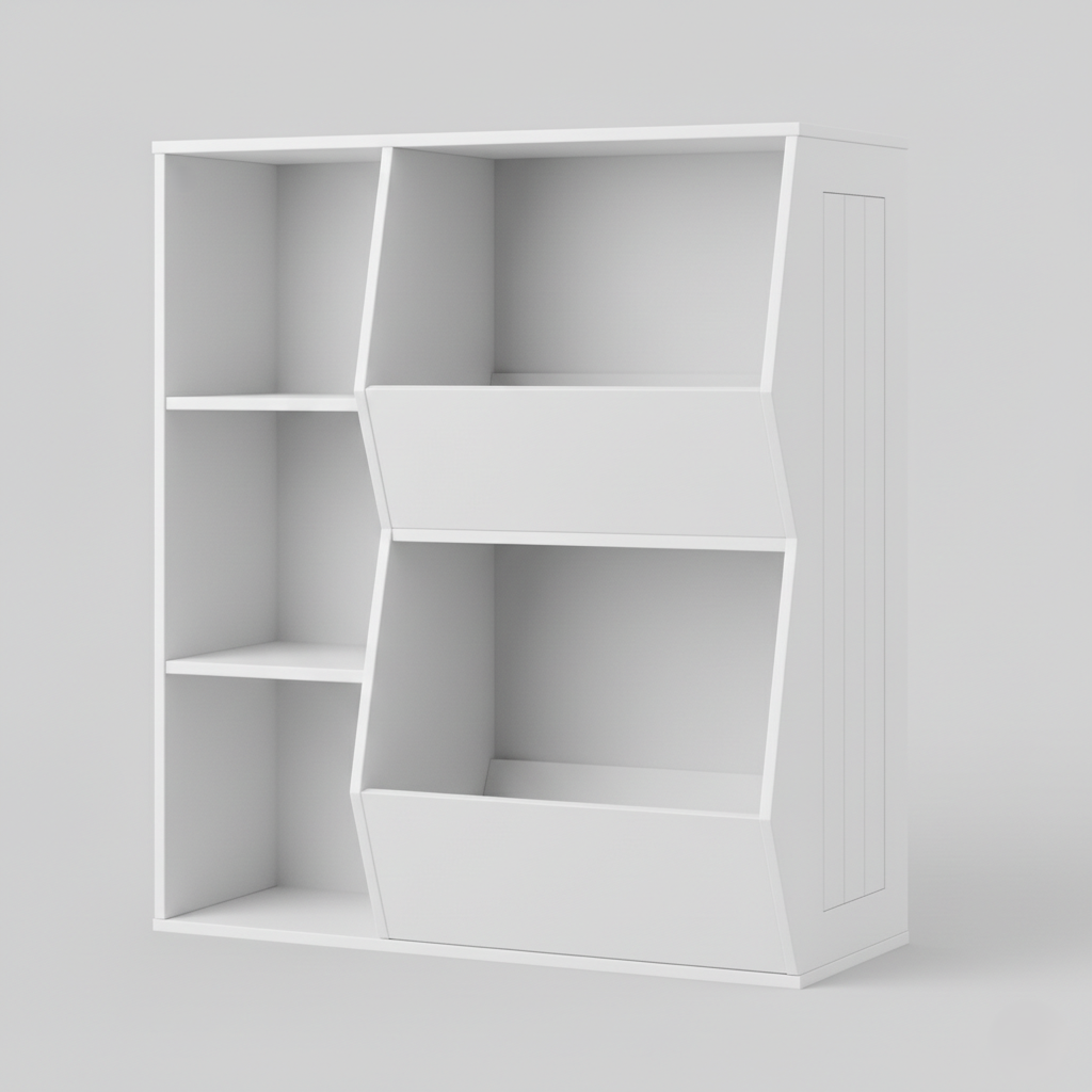 Minimal White Kids Bookcase with Open Shelves - Children’s Storage Unit for Books, Toys and Display