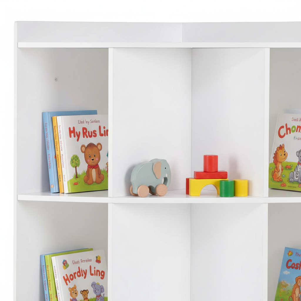 Kids Corner Bookcase with Open Shelves - White Wooden Storage for Kids Rooms
