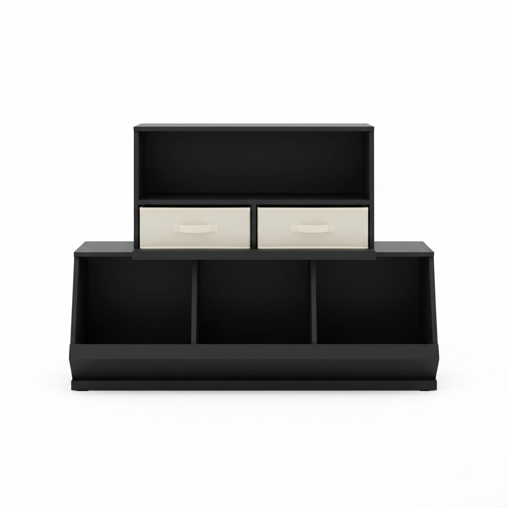 Kids Bookcase with Fabric Drawers and Open Shelves - Children’s Toy and Book Storage Organizer for Kids Room