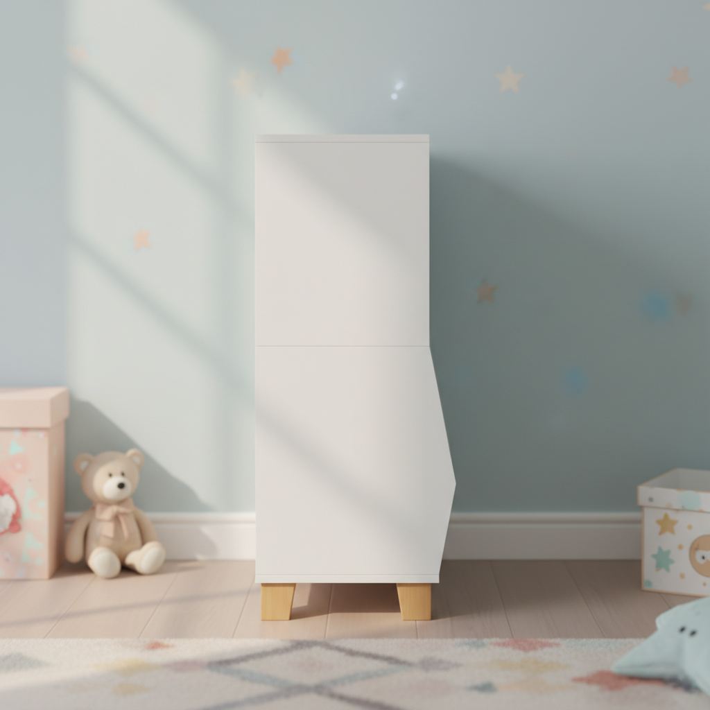 Kids Bookcase with Open Shelves and Lower Storage Bin in White - Children’s Bookshelf Organizer for Books, Toys and Daily Essentials