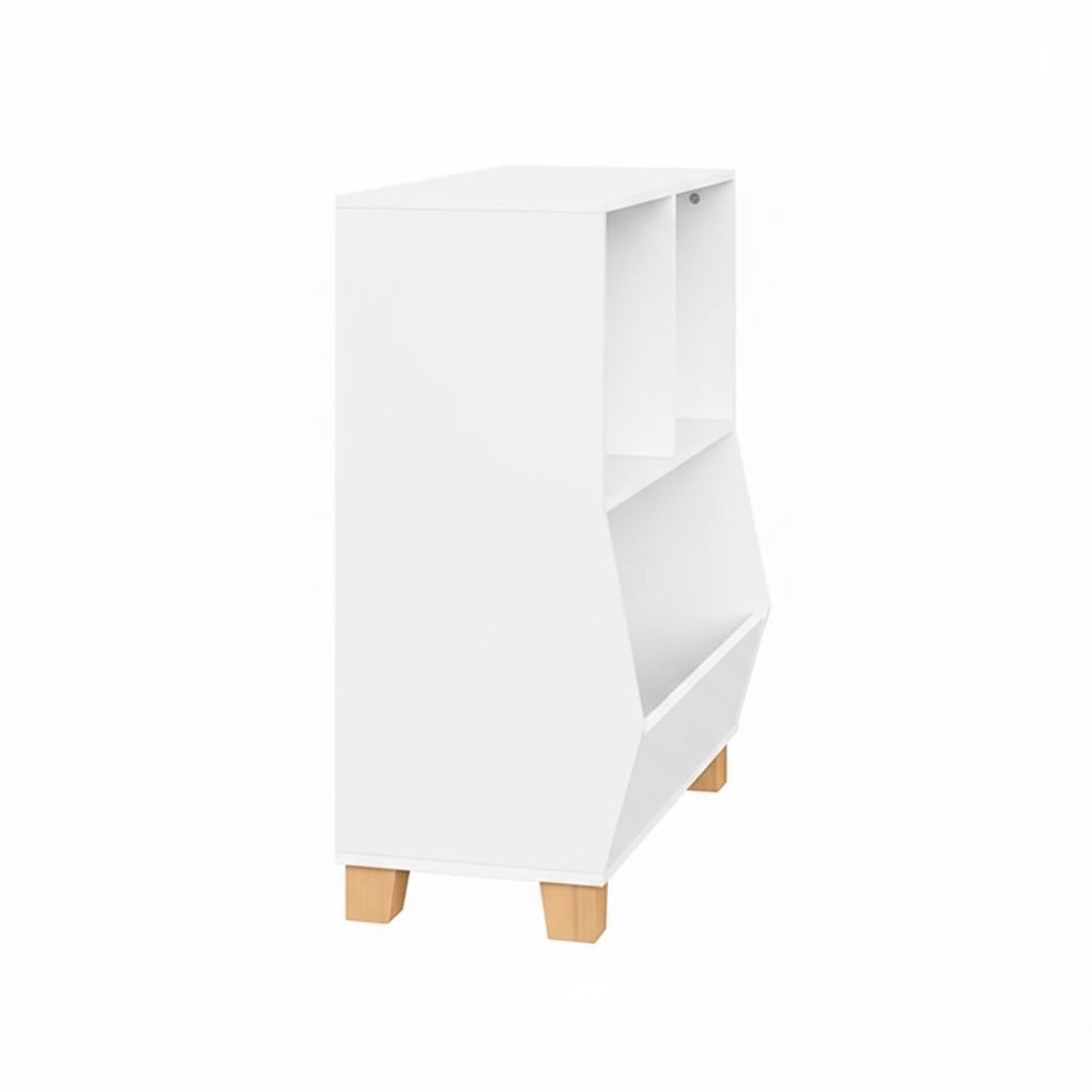 Kids Bookcase with Open Shelves and Lower Storage Bin in White - Children’s Bookshelf Organizer for Books, Toys and Daily Essentials