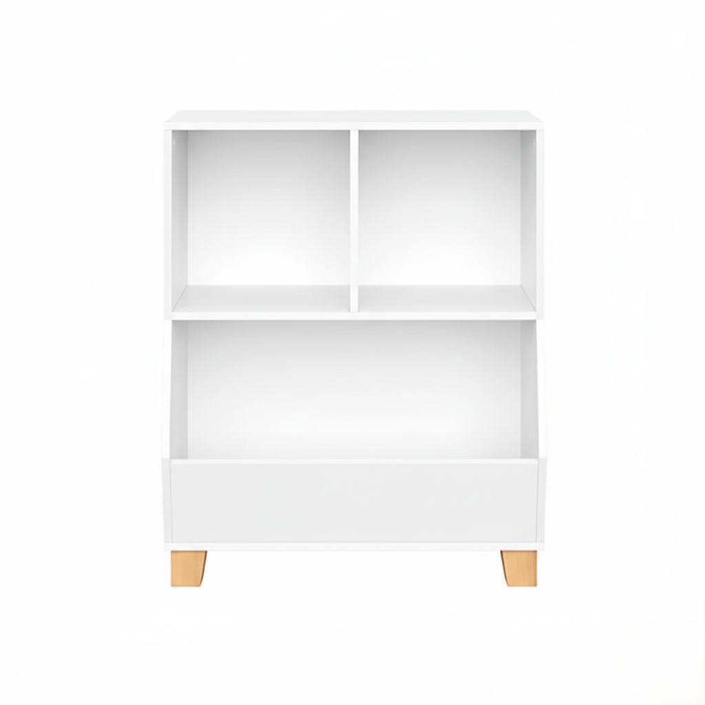 Kids Bookcase with Open Shelves and Lower Storage Bin in White - Children’s Bookshelf Organizer for Books, Toys and Daily Essentials