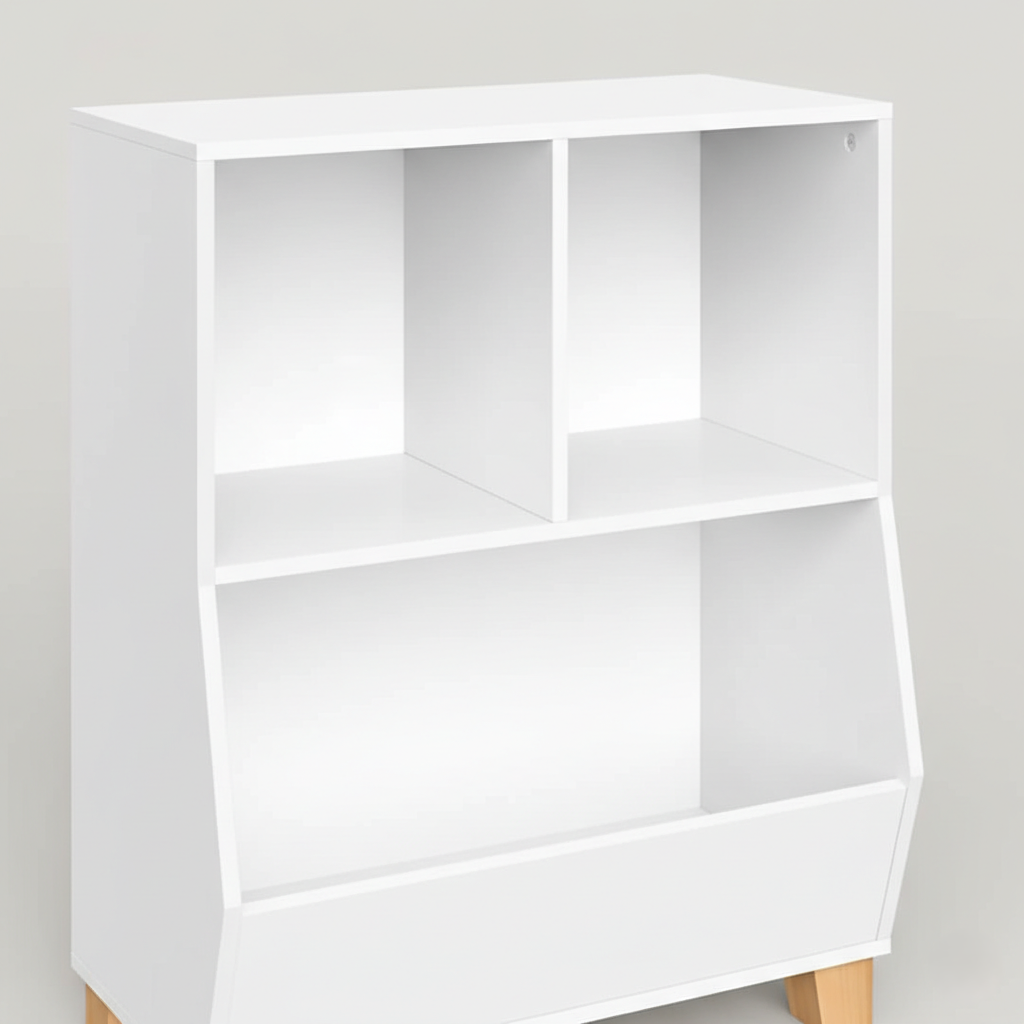 Kids Bookcase with Open Shelves and Lower Storage Bin in White - Children’s Bookshelf Organizer for Books, Toys and Daily Essentials