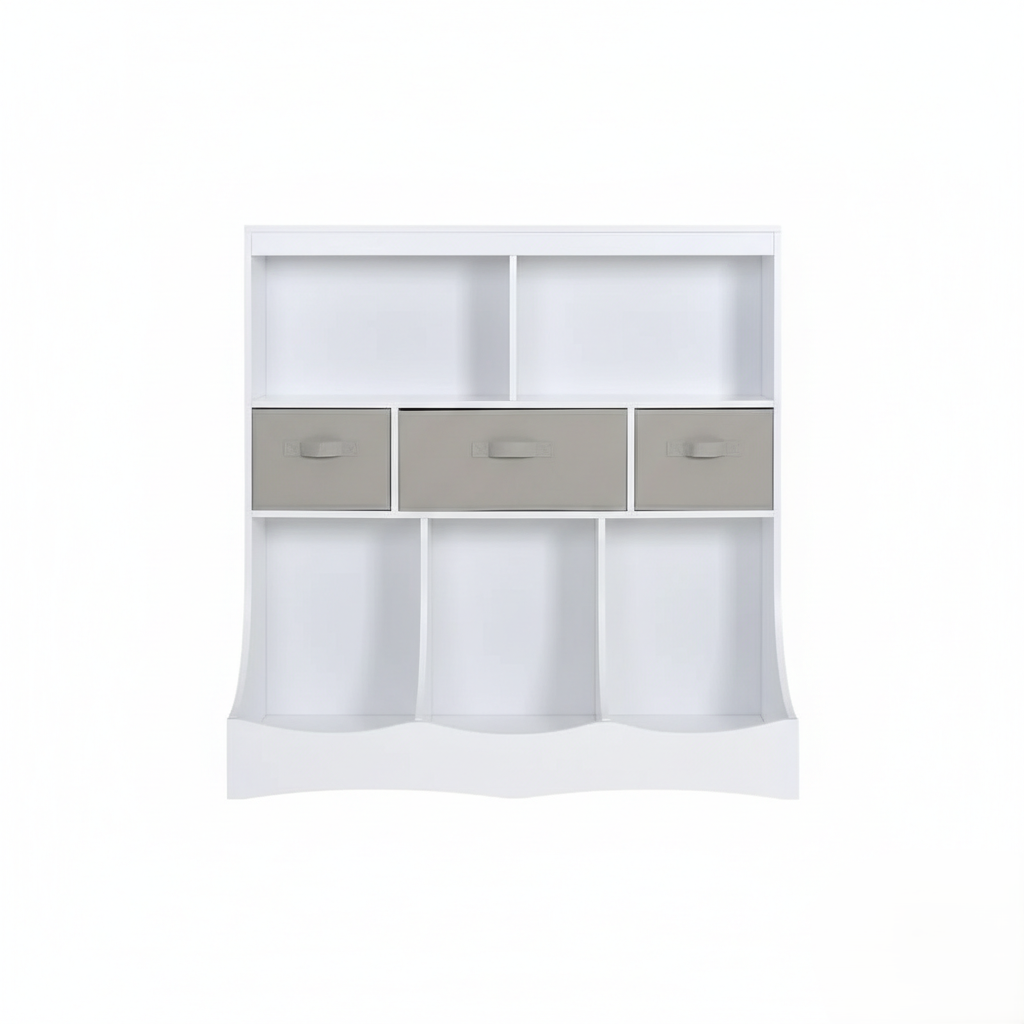 Kids Bookcase with Open Shelves and Storage Drawers in White - Children’s Bookshelf Organizer for Books, Toys and Essentials