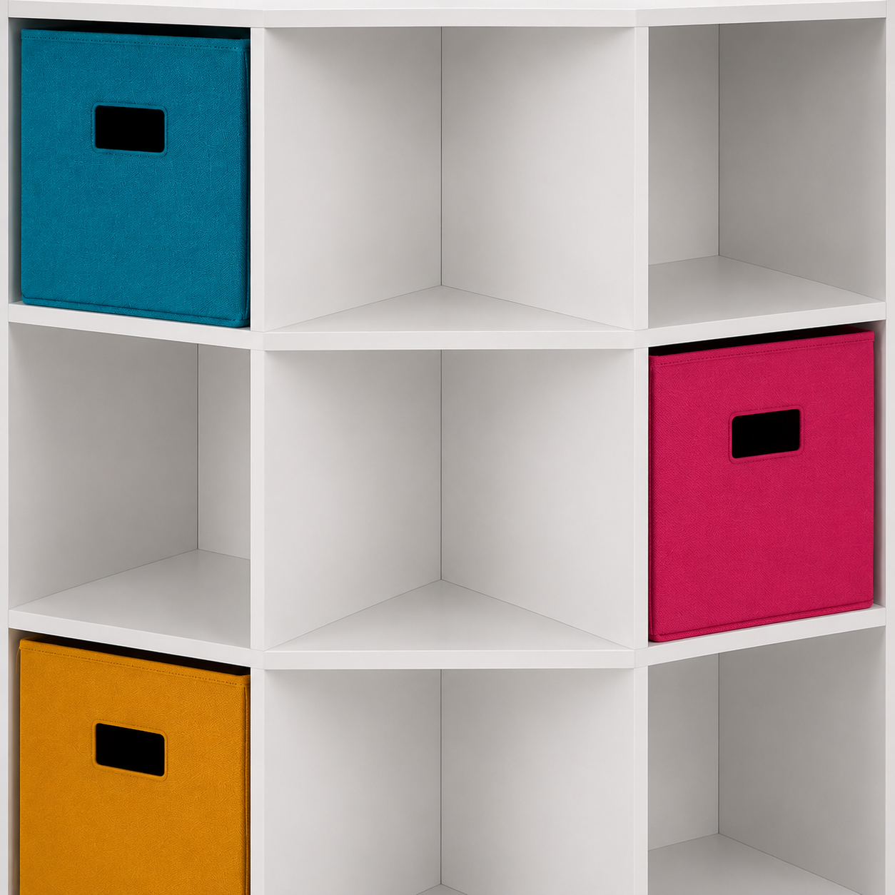 Kids Corner Storage Cabinet in White with 9 Open Shelves, Space-Saving Toy & Book Organizer for Kids Room, Playroom, Nursery & Study Area