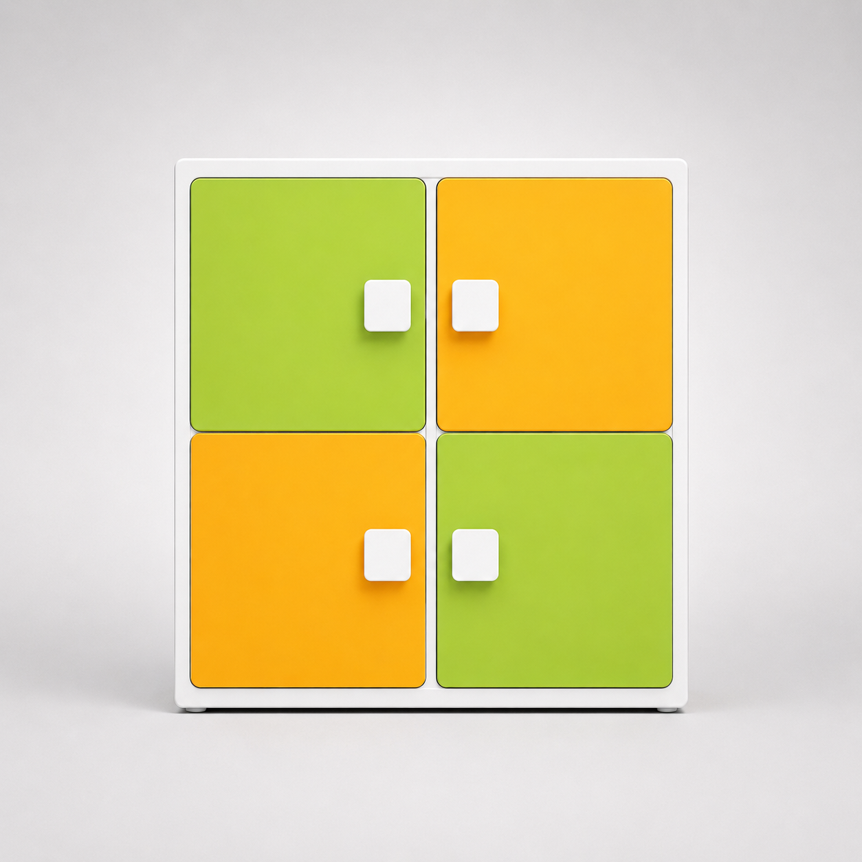 Kids Wall Storage Cabinet in Green & Orange with 4 Door Compartments, Space-Saving Organizer for Kids Room, Playroom, Nursery & Study Area