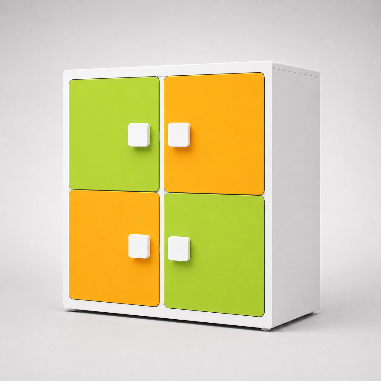 Kids Wall Storage Cabinet in Green & Orange with 4 Door Compartments, Space-Saving Organizer for Kids Room, Playroom, Nursery & Study Area