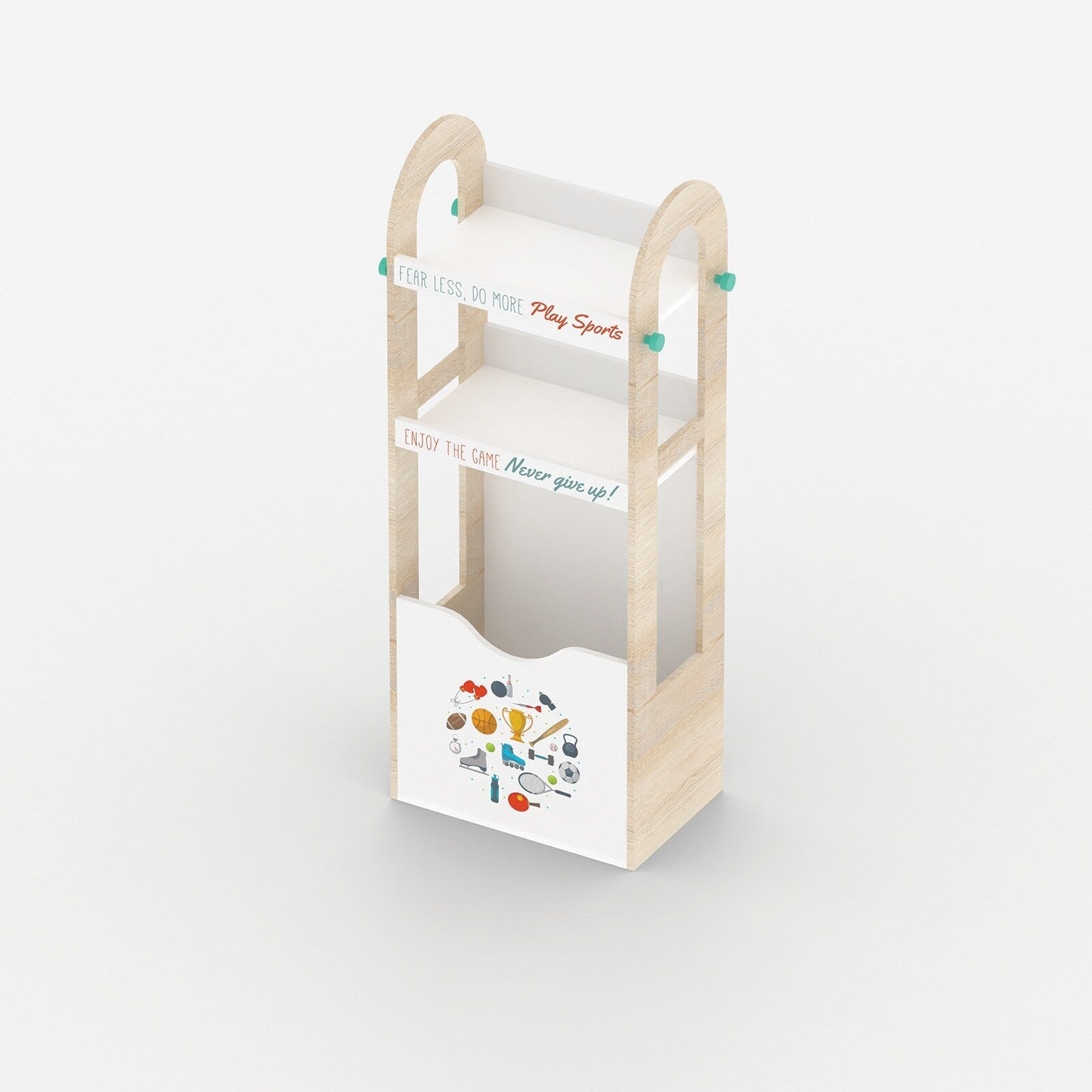 Kids Wooden Book Rack with 2 Open Shelves & Toy Storage Bin for Bedroom, Nursery & Classroom, Natural Oak White Finish