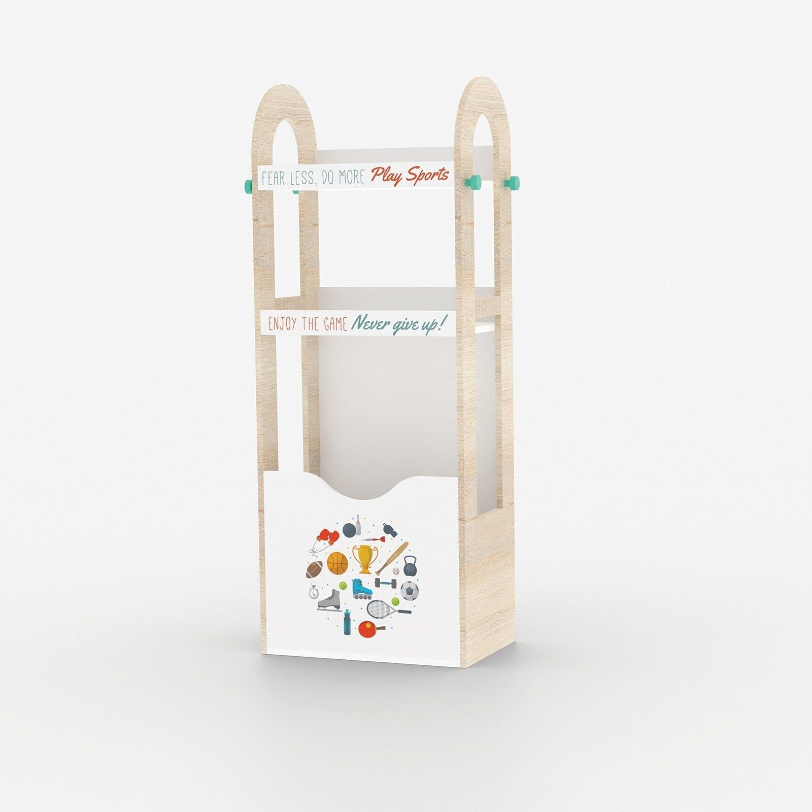 Kids Wooden Book Rack with 2 Open Shelves & Toy Storage Bin for Bedroom, Nursery & Classroom, Natural Oak White Finish