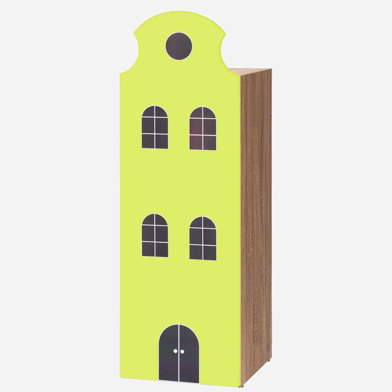 Kids House-Shaped Storage Cabinet with 3 Shelves & Enclosed Door for Bedroom, Nursery & Playroom, Natural Oak Green Finish