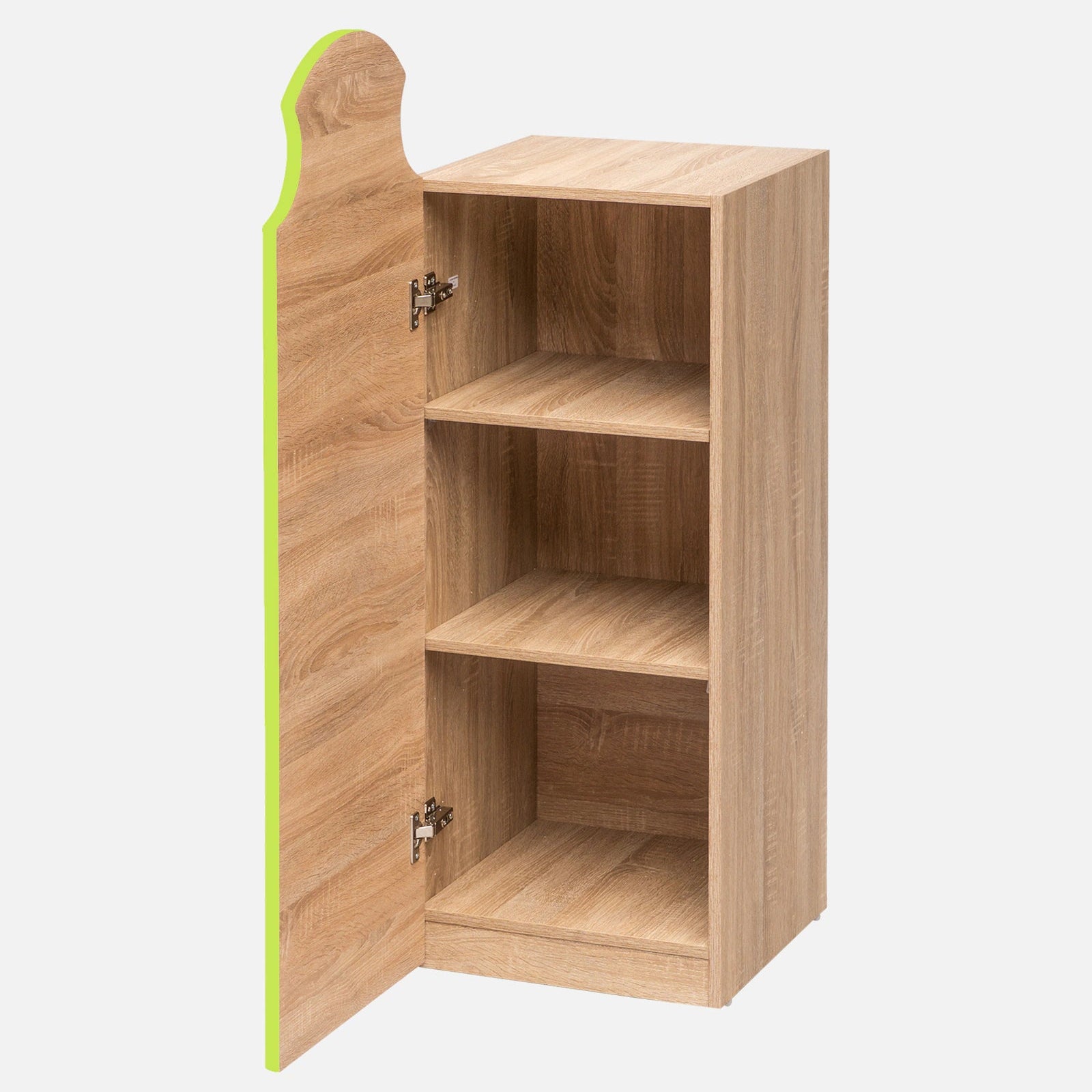 Kids House-Shaped Storage Cabinet with 3 Shelves & Enclosed Door for Bedroom, Nursery & Playroom, Natural Oak Green Finish