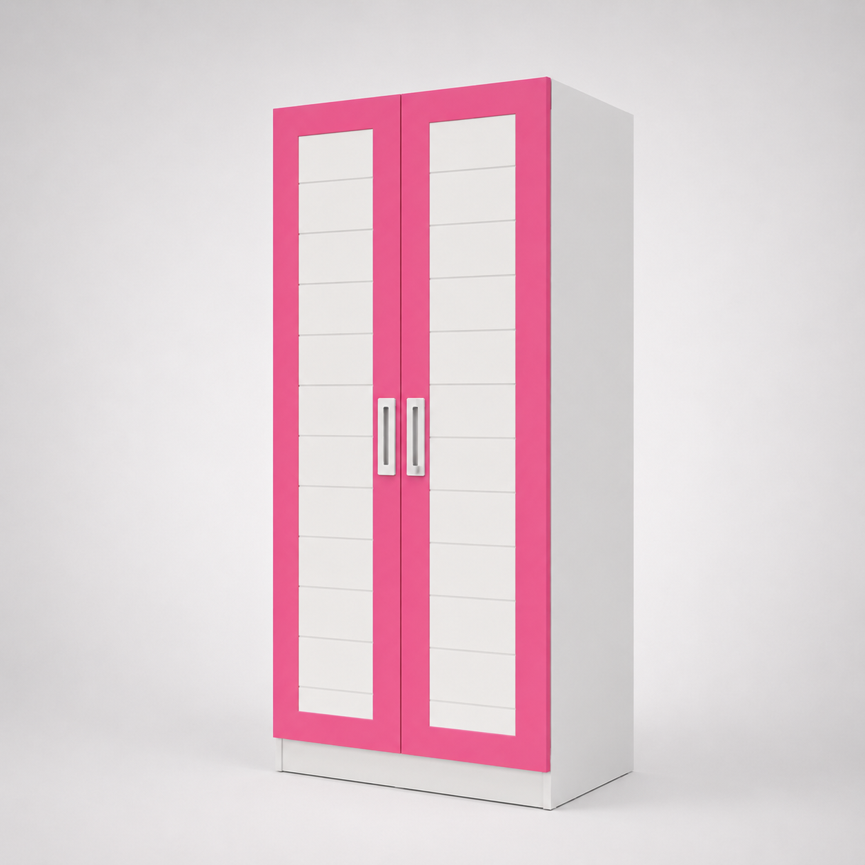 Kids Wardrobe in White & Pink with Double Door Storage, Clothes Organizer for Kids Bedroom, Nursery, Playroom & Kids Room