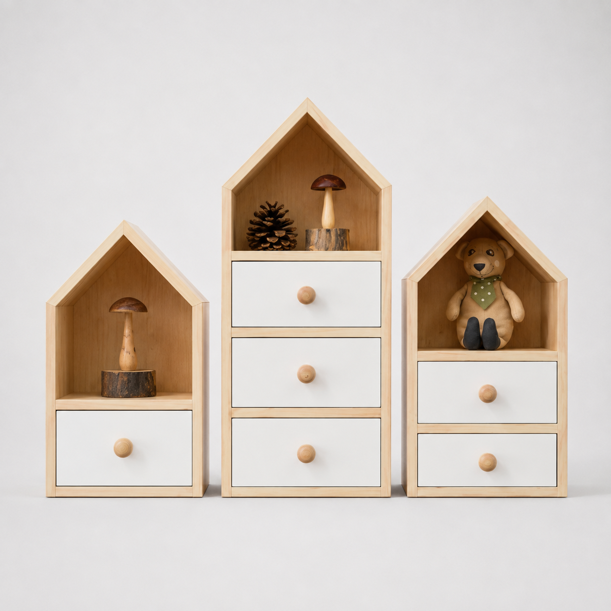 Kids Storage Cabinet with House-Shaped Open Shelves & Drawers, Wooden Organizer for Toys, Books & Decor in Kids Bedroom, Nursery & Playroom