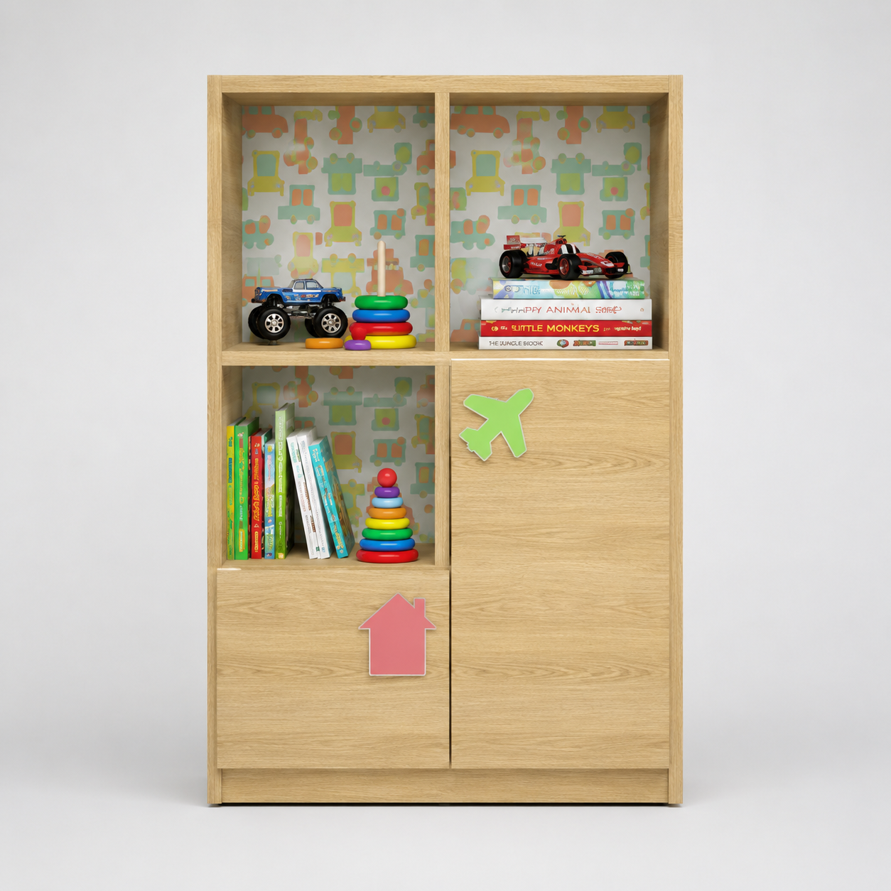 Kids Storage Cabinet in Wooden Finish with Open Shelves & Closed Storage, Toy & Book Organizer for Kids Room, Playroom, Nursery & Study Area