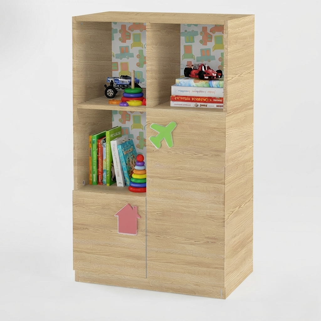 Kids Storage Cabinet in Wooden Finish with Open Shelves & Closed Storage, Toy & Book Organizer for Kids Room, Playroom, Nursery & Study Area