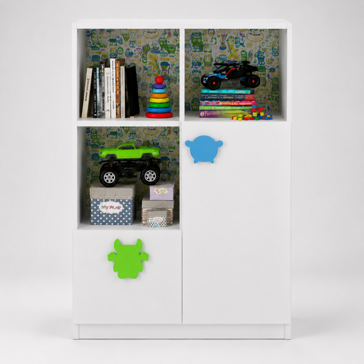 Kids Storage Cabinet in White with Open Shelves & Closed Storage, Toy & Book Organizer for Kids Room, Playroom, Nursery & Study Area