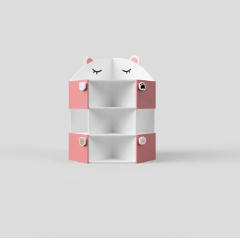 Kids Corner Storage Cabinet in White & Pink with Open Shelves & Closed Storage, Toy & Book Organizer for Kids Room, Playroom & Nursery