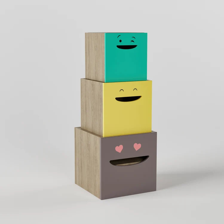 Modern Kids Stackable Storage Organizer with 3 Pull-Out Toy Bins for Bedroom, Nursery & Playroom