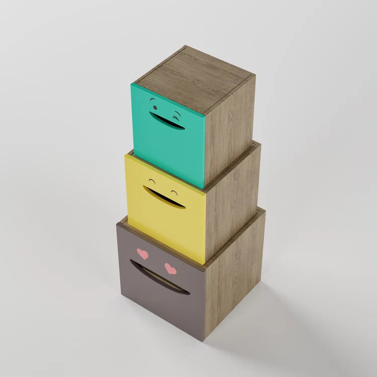 Modern Kids Stackable Storage Organizer with 3 Pull-Out Toy Bins for Bedroom, Nursery & Playroom