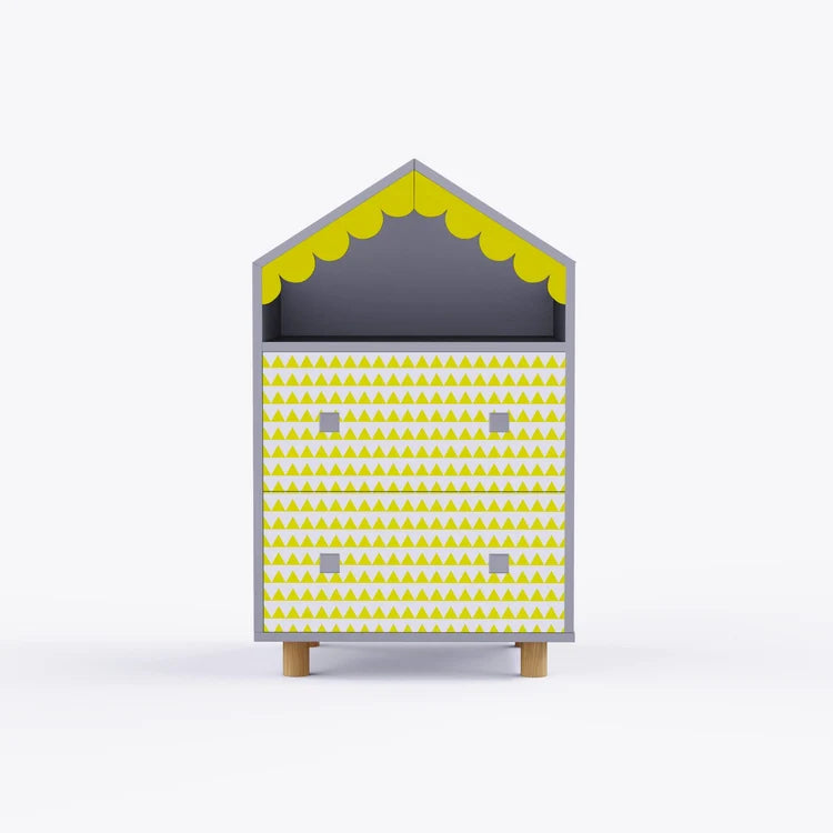 Modern Kids House-Shaped Bedside Storage Cabinet with 4 Drawers & Open Shelf for Bedroom, Nursery & Playroom