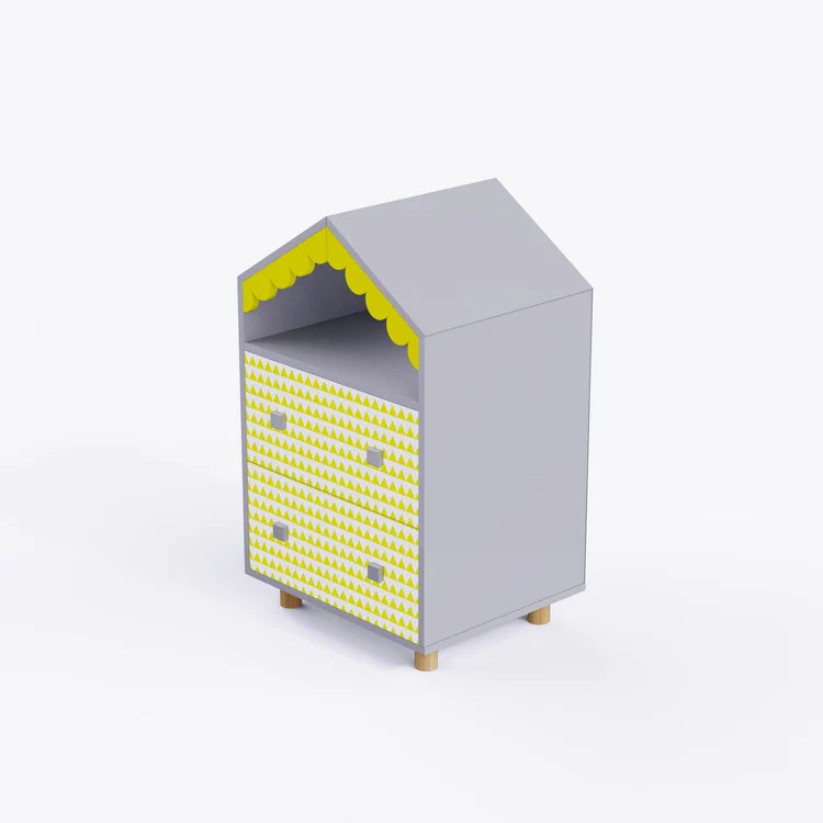 Modern Kids House-Shaped Bedside Storage Cabinet with 4 Drawers & Open Shelf for Bedroom, Nursery & Playroom