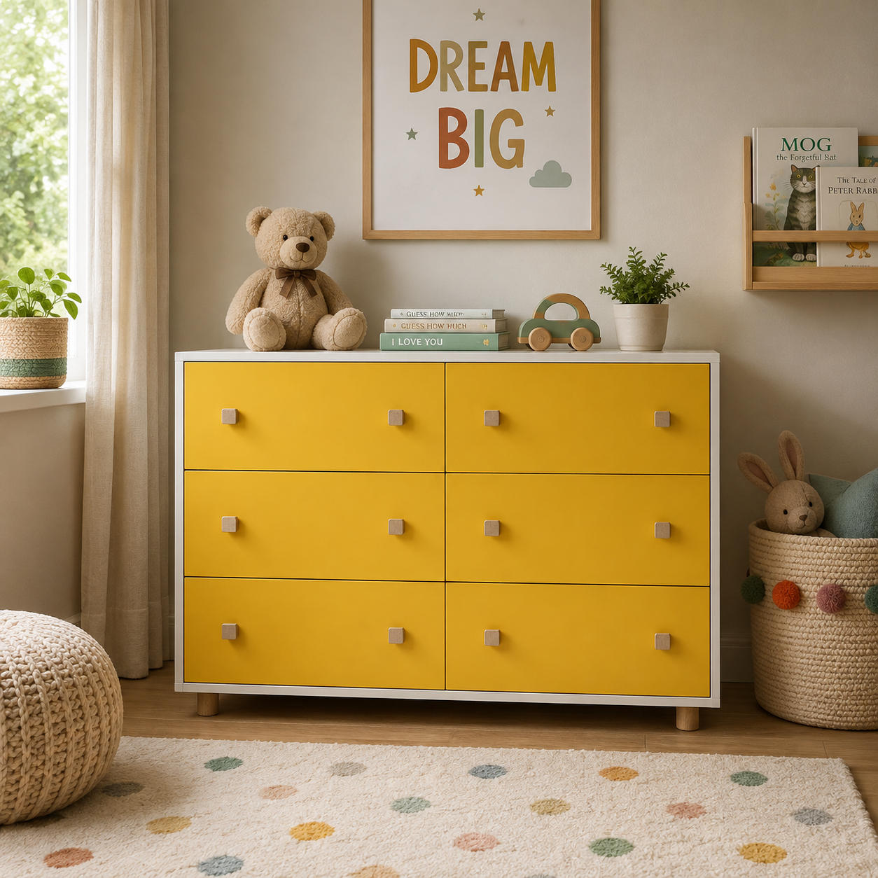 Modern Kids 6 Drawer Storage Chest with Spacious Organizer for Bedroom, Nursery & Playroom