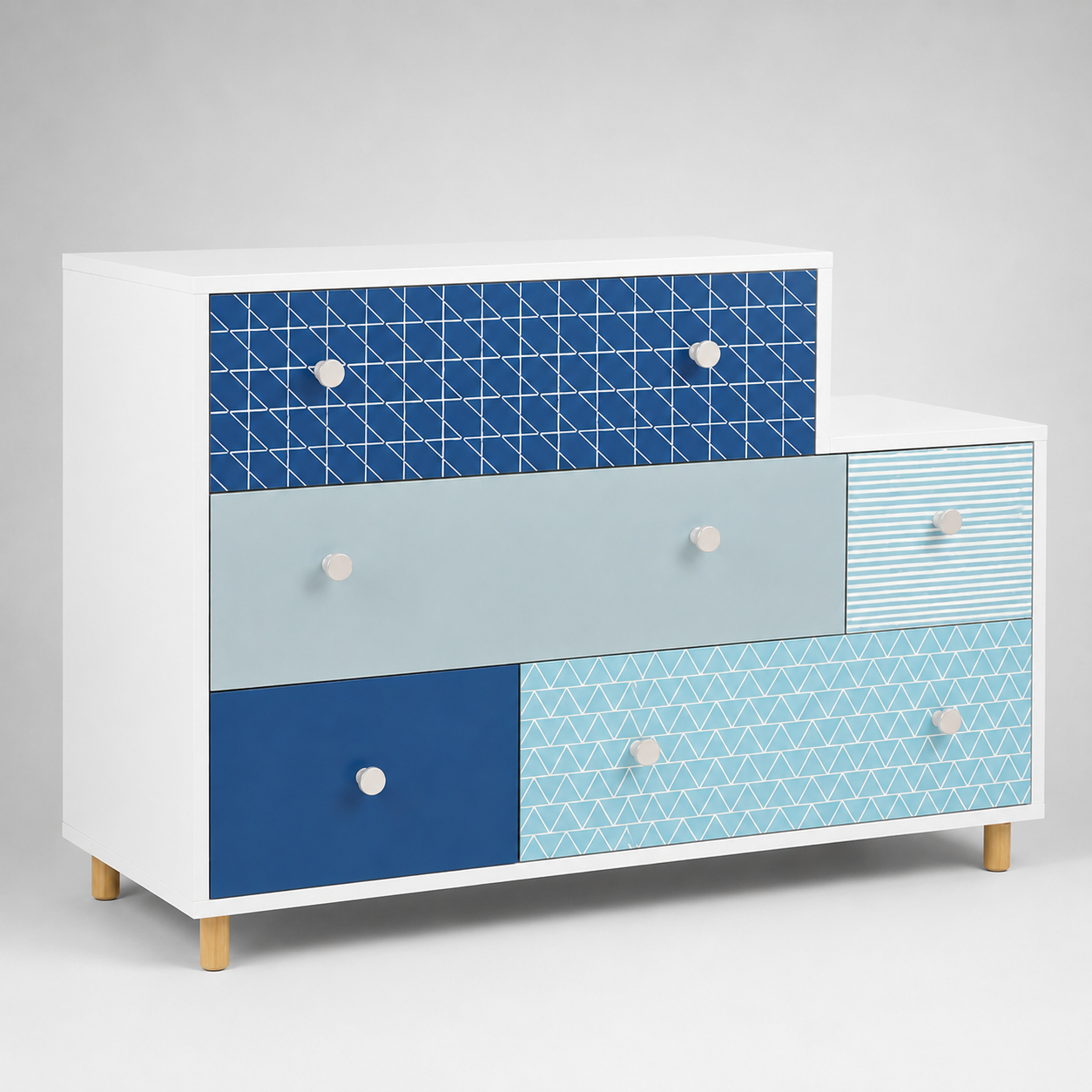 Kids Chest of Drawers in White & Blue with Multi-Drawer Storage, Kids Dresser Organizer for Bedroom, Nursery, Playroom & Study Area