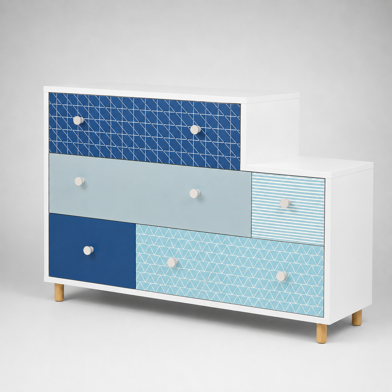 Kids Chest of Drawers in White & Blue with Multi-Drawer Storage, Kids Dresser Organizer for Bedroom, Nursery, Playroom & Study Area