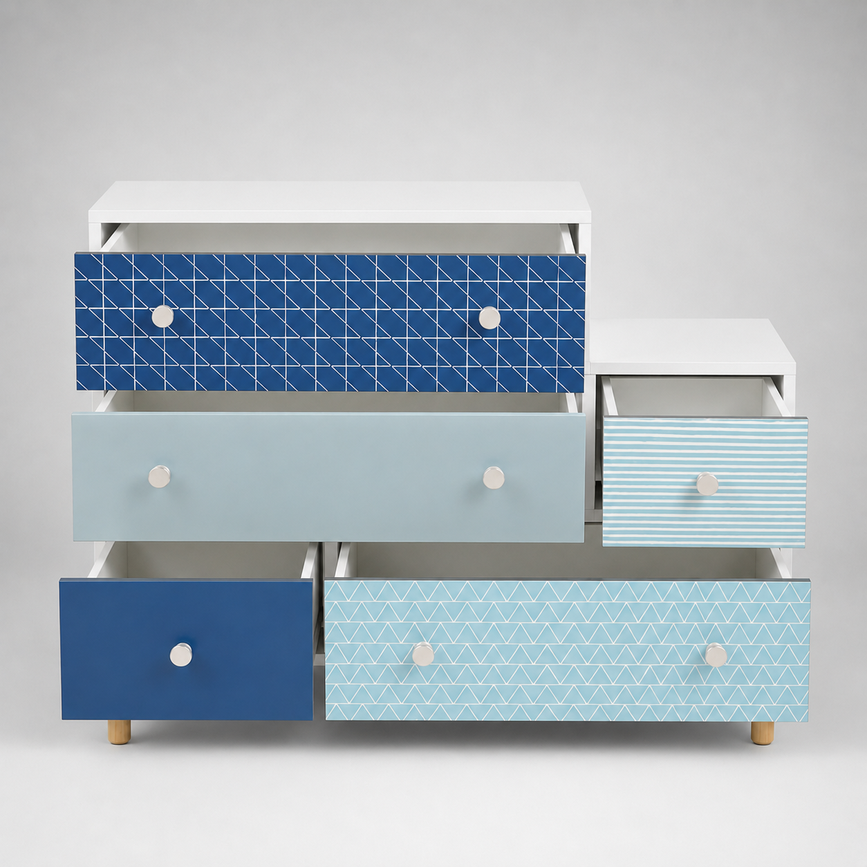 Kids Chest of Drawers in White & Blue with Multi-Drawer Storage, Kids Dresser Organizer for Bedroom, Nursery, Playroom & Study Area