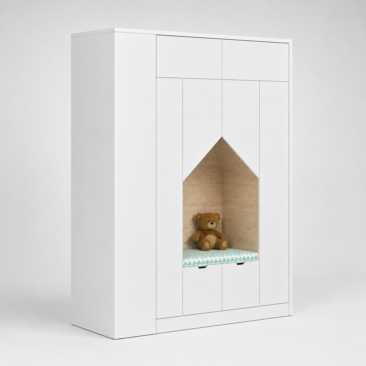 Kids Wardrobe in White with Open Display Niche & Multi-Door Storage, Clothes Organizer for Kids Bedroom, Nursery, Playroom & Study Area