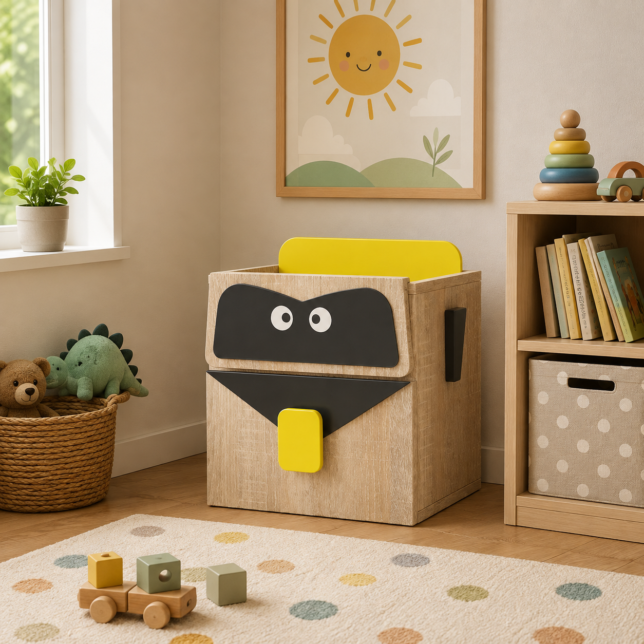 Modern Kids Cartoon Bedside Storage Cabinet with 2 Drawers & Top Organizer for Bedroom, Nursery & Playroom