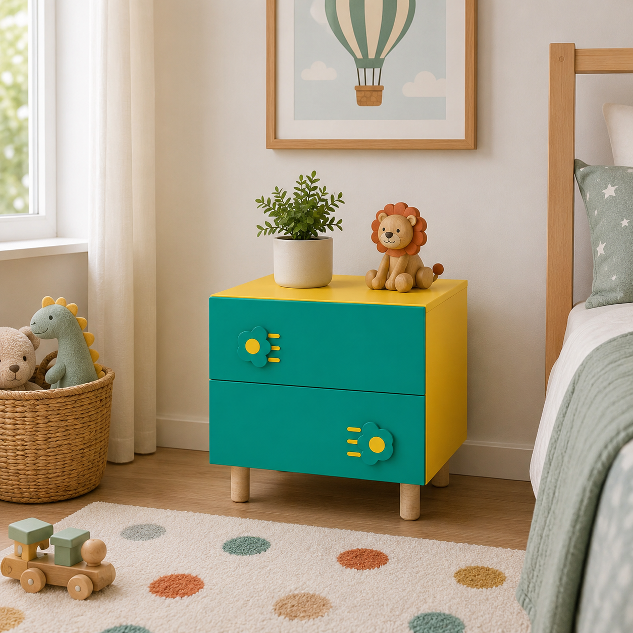 Modern Kids 2 Drawer Bedside Storage Cabinet with Compact Organizer for Bedroom, Nursery & Playroom