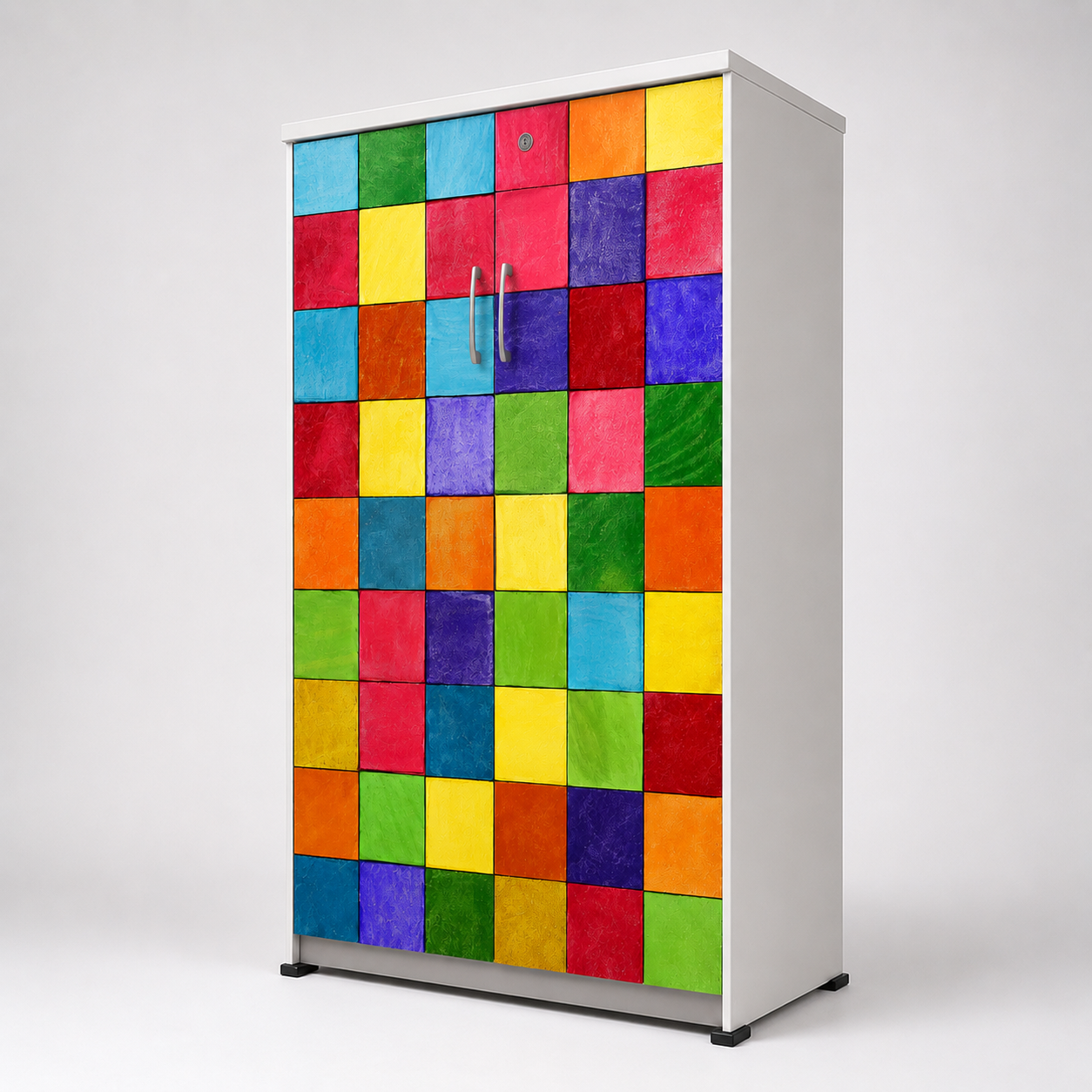 Kids Wardrobe in White with Colorful Double Doors & Multi-Shelf Storage for Kids Bedroom, Nursery, Playroom & Study Area