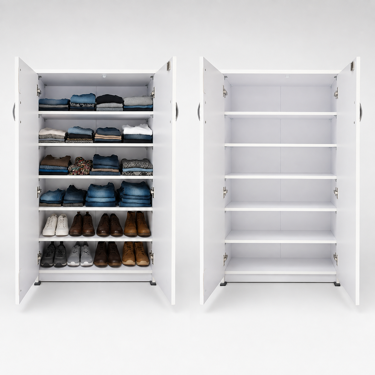 Kids Wardrobe in White with Colorful Double Doors & Multi-Shelf Storage for Kids Bedroom, Nursery, Playroom & Study Area