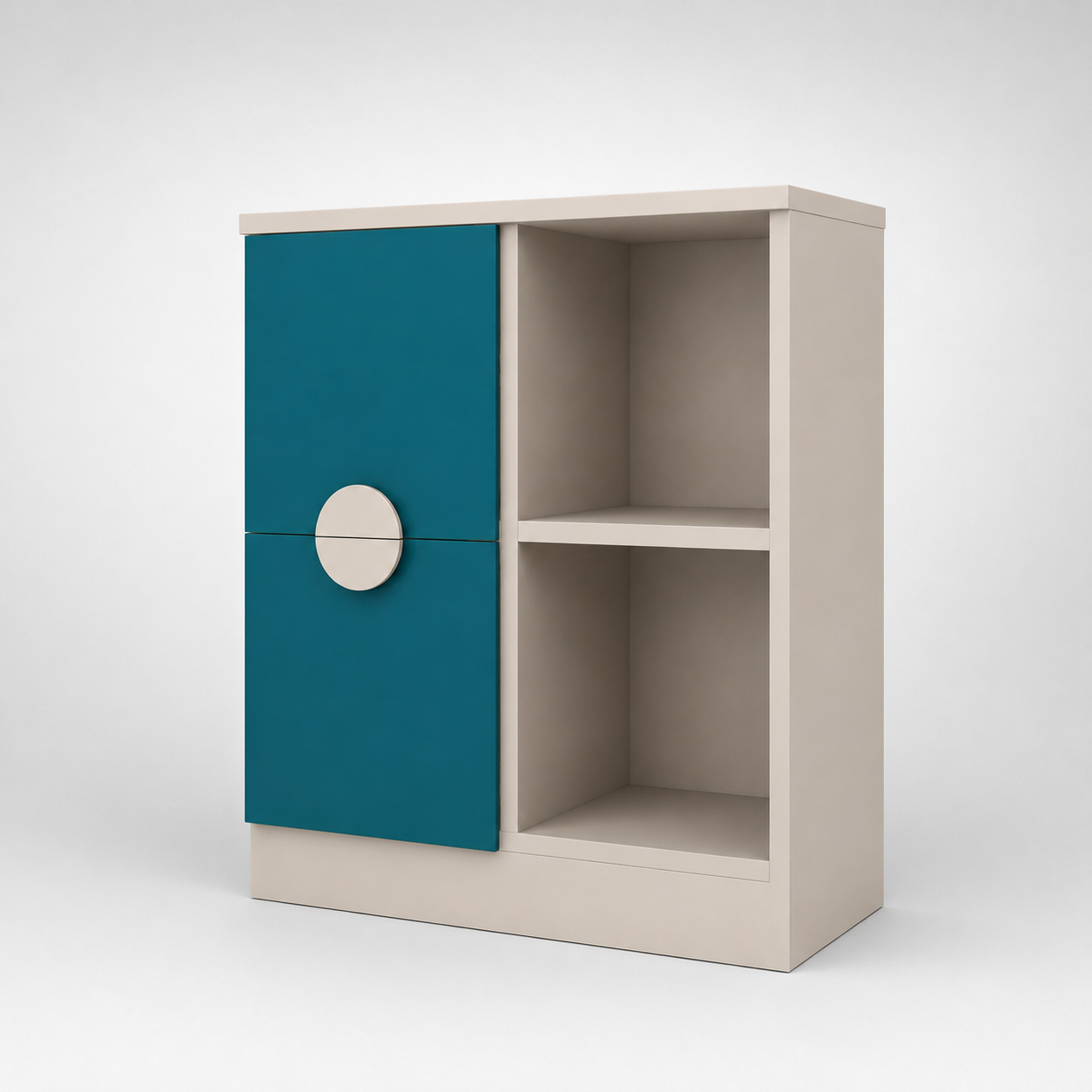 Kids Storage Cabinet in White & Teal with Door & Open Shelves, Toy & Book Organizer for Kids Bedroom, Nursery, Playroom & Study Area