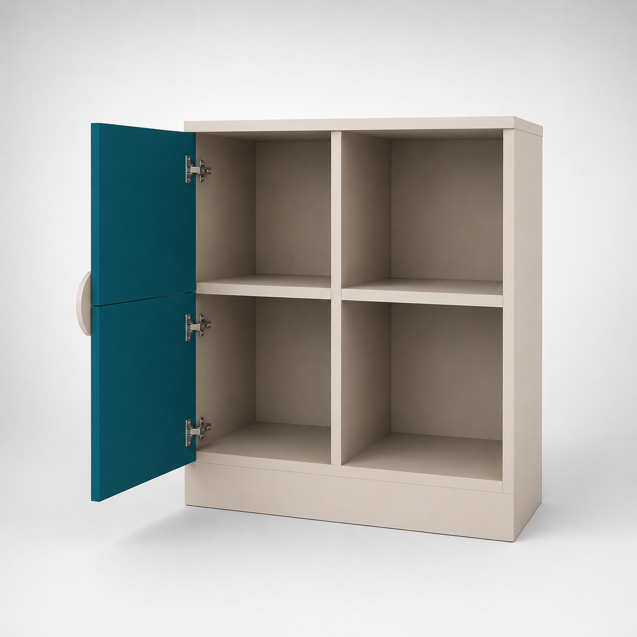 Kids Storage Cabinet in White & Teal with Door & Open Shelves, Toy & Book Organizer for Kids Bedroom, Nursery, Playroom & Study Area