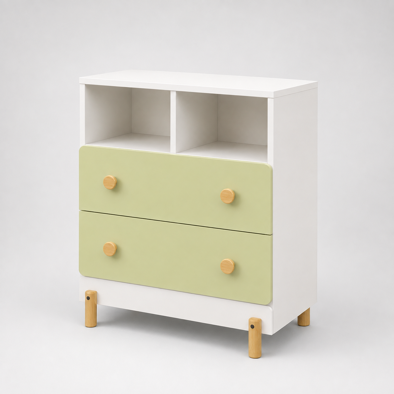 Kids Storage Cabinet in White & Sage Green with Drawers & Open Shelves, Toy & Book Organizer for Kids Bedroom, Nursery, Playroom & Study Area