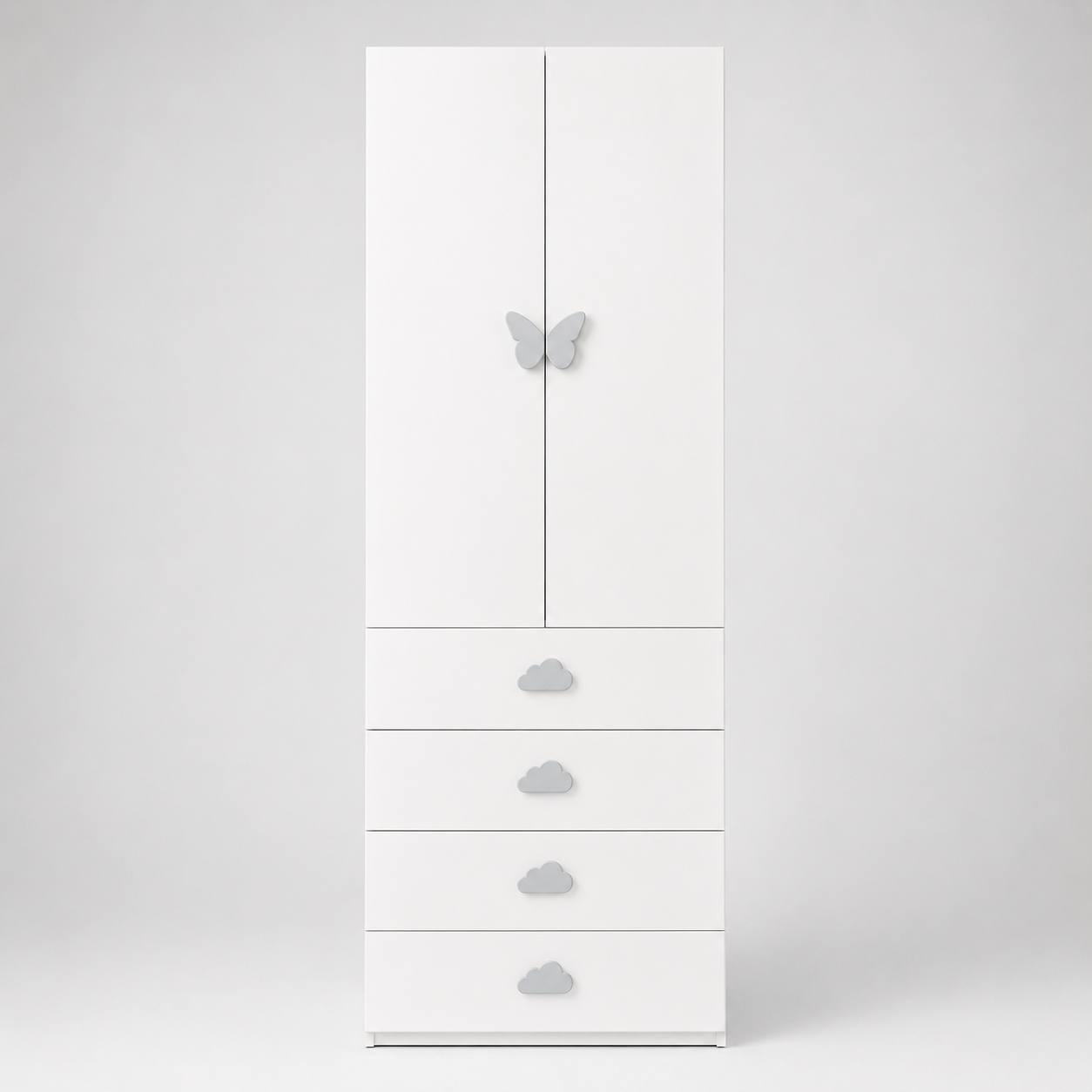 Kids Wardrobe in White with Double Door Hanging Storage & 4 Drawers, Clothes Organizer for Kids Bedroom, Nursery, Playroom & Study Area