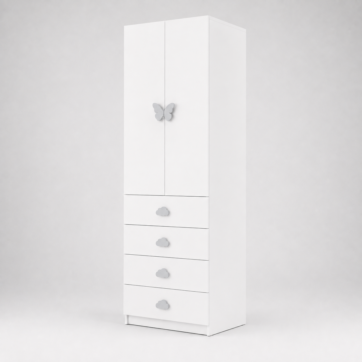 Kids Wardrobe in White with Double Door Hanging Storage & 4 Drawers, Clothes Organizer for Kids Bedroom, Nursery, Playroom & Study Area